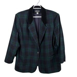 Vtg Sag Harbor Woman Plaid Blazer Velvet Collar Size 24W‎ Wool Blend Preppy 90s